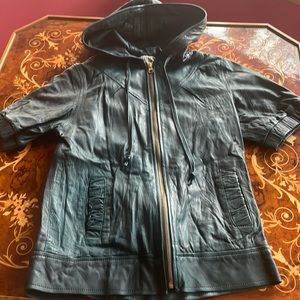 MIKE & CHRIS teal leather hoody jacket SzM sz4